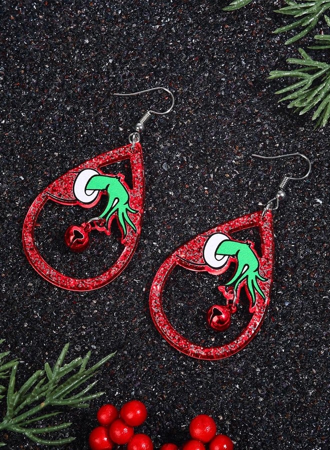 Cifudec Christmas Red White Green Earrings Gift Holiday Earrings for Women (Green hand) - Image 5